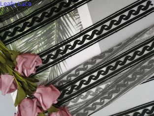 نايلون خطي هندسي أسود مطرز أقمشة الدانتيل