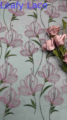 Tulip Flower Lace Colored Embroidery Fabric Lady Dress Textile