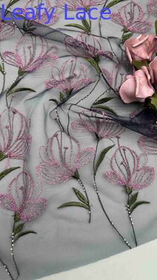 Tulip Flower Lace Colored Embroidery Fabric Lady Dress Textile