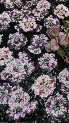 Mesh Tulle Sequin Embroidered Fabric 49 Inches Floral For Women Wear