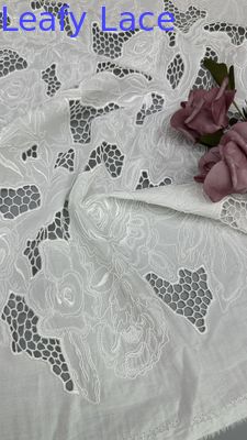 White Hollow-up Embroidered Lace Fabric Laser Tech For Wedding Dress