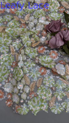 Shimmering Sequin Mesh Lace For Gowns 100% Polyester Colorful Sequin Embroidered Fabric