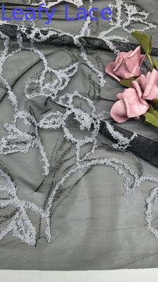 100% Cotton Embroidered Lace Fabric Mesh for Gowns Black Gold Color Birthday Dresses