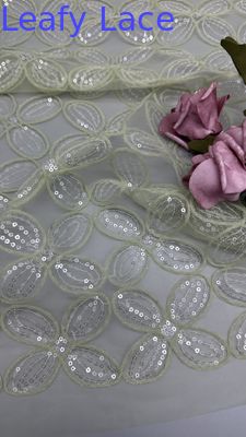 Four Clover Leaf  Sequin Embroidered Fabric for Gowns Breathe Women's Wedding Dresses