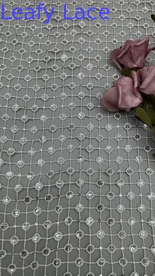 Leafy Black And White Plaid Hollow-up Sequins Sliver Detailed Fabric For Statement Formal Dresses