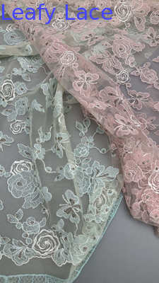 Leafy French Embroidered Lace Delicate Threadwork On Soft Mesh For Designer-Inspired Evening Wear