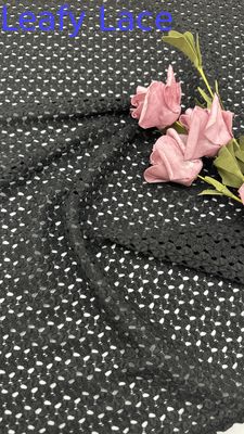 100% Polyester Black Corded Lace Fabric Hollow-up Breathe For Cauasl Gowns