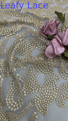 Leafy Lace Metallic Corded Lace Fabric for Wedding Dresses