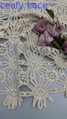 Guipure Lace 100% Cotton Sequin Crochet Lace Leafy Style for Bridal Wedding Party Gown