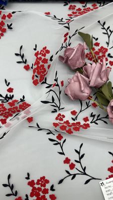 AW Wintersweet Design Flocked Mesh Fabric High Luxary Customized for Elegant Leafy Party Fabric