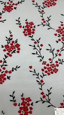 AW Wintersweet Design Flocked Mesh Fabric High Luxary Customized for Elegant Leafy Party Fabric