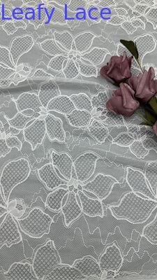 White Floral Embroidered Lace Fabric Dresses Customized Beauty And Swee Leafy Customized