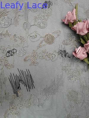 Eco Friendly Geometric Line Colored Embroidery Fabric