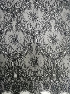 Black Tulle Structured French Black Chantilly Lace Fabric
