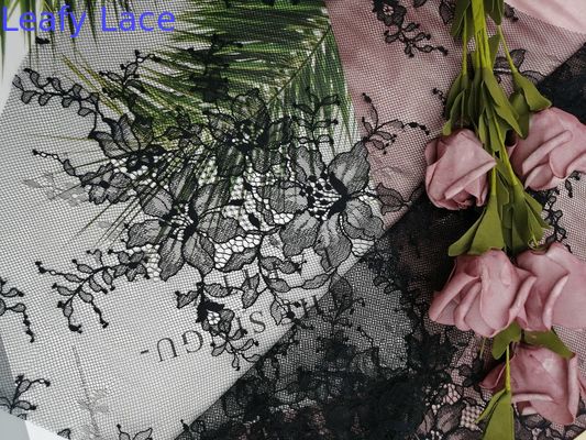 Black Floral Lightweight French Chantilly Lace Fabric