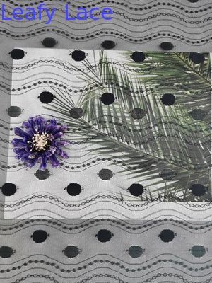 Linear All Over Spot Polyester Lace Trim Black Tulle Mesh