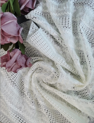 White Bridal Embroidered Lace Fabric Elegant Wedding Gown Dress Fabric