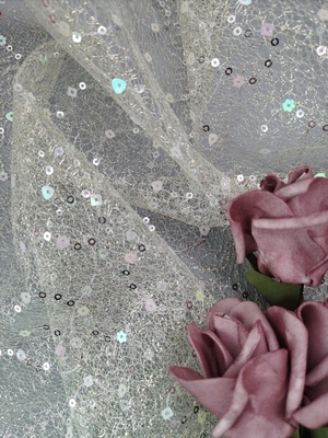 Gold Bridal Mesh Sequin Embroidered Fabric Sequin Lace Fabric