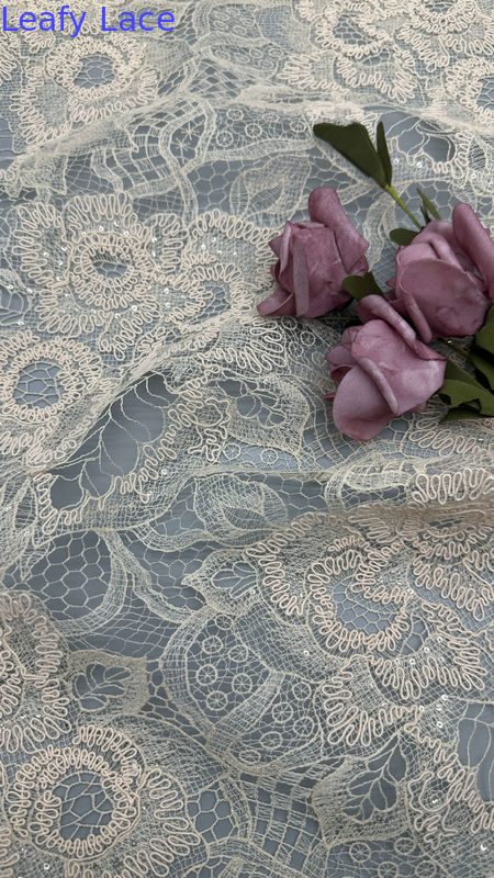 Leafy Sequin Embroidery Lace Fabric Fabric Durable and Elegant Embroidery Lace Fabric Wedding Party Occasions Embroidery Fabric