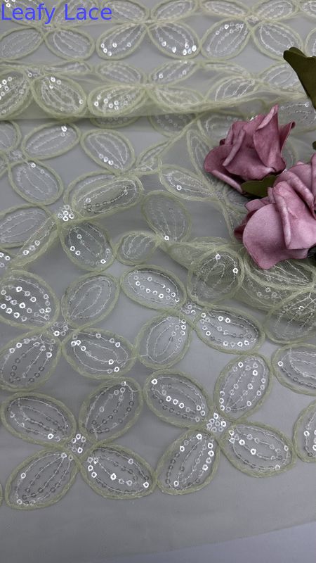 Four Clover Leaf  Sequin Embroidered Fabric for Gowns Breathe Women's Wedding Dresses