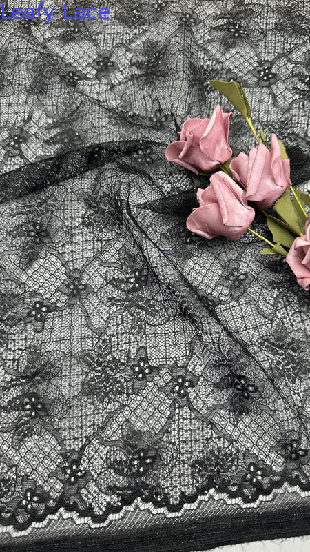Black Embroidered Lace Fabric Hollow-up Floral Sequin Laser for Party Dresses Clothing