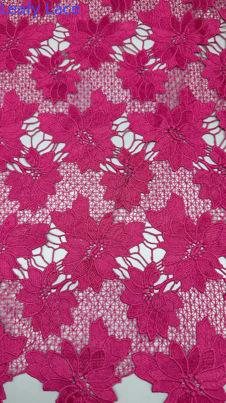 Guipure Lace Pink Leafy Style Embroidered Lace Fabric for Bridal Wedding Party Gown