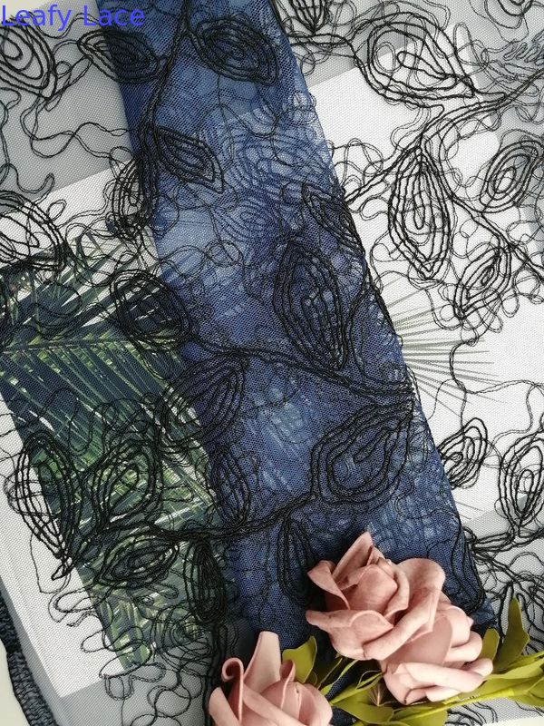 Black Nylon Poly Cord Crochet Lace Material For Wedding Dress