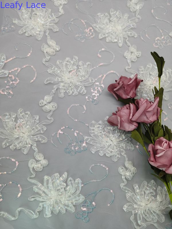 Gradient Color Embroidered Lace Fabric Sequin Cording Embroidery