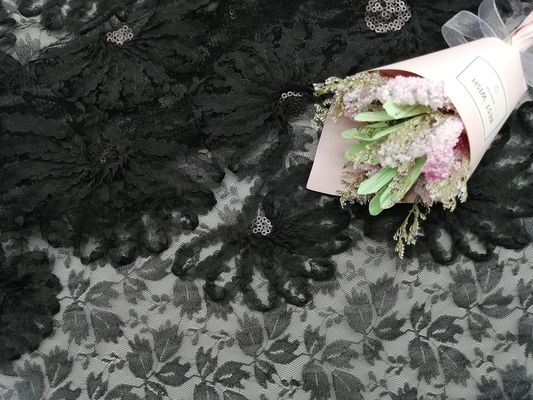 محفور التطريز حزب الدانتيل الأسود 3D الترتر زين النسيج