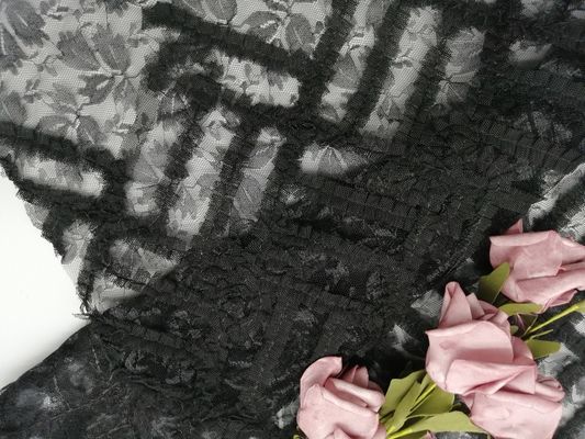 تول شبكة تطريز زهرة سوداء أقمشة الدانتيل زين