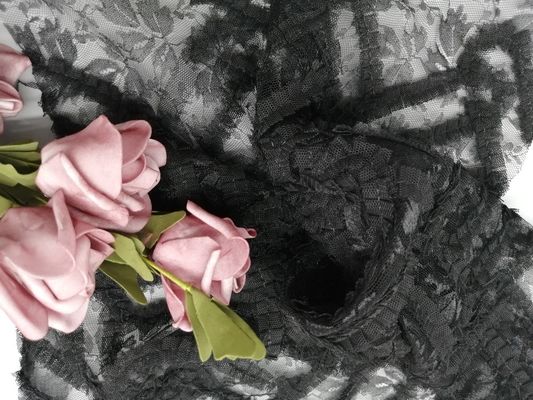 تول شبكة تطريز زهرة سوداء أقمشة الدانتيل زين