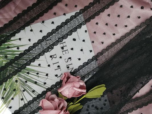أسود دوت خط تول شبكة أقمشة الدانتيل المطرزة للمنسوجات المنزلية