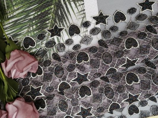 نسيج مطرز لامع لامع على شكل نجمة لفستان الفتاة الصغيرة
