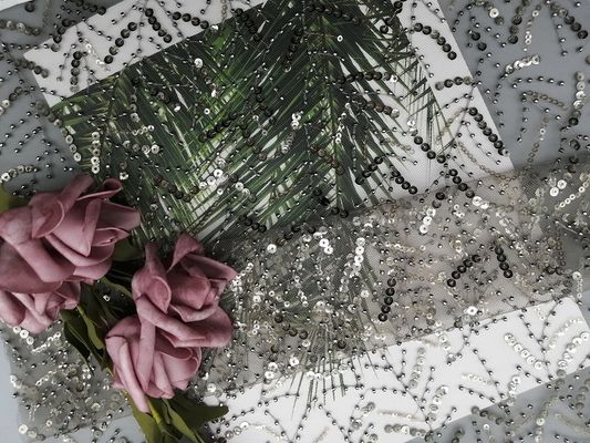 حزب رمادي مطرزة الترتر أقمشة الدانتيل لفستان الزفاف
